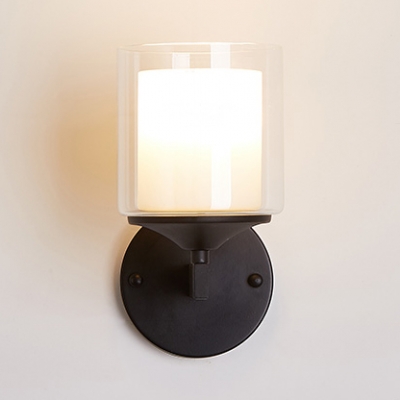 Metal And Glass Wall Light Bedroom Foyer Single Light Modern Black