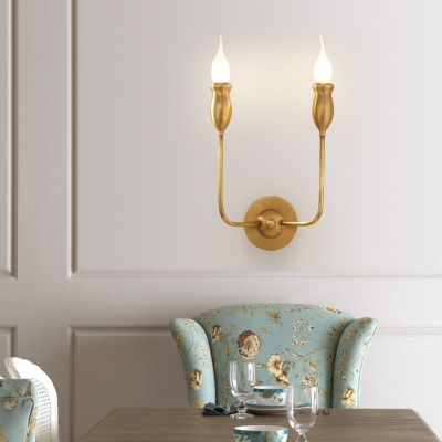 Metal Candle Wall Light 1/2 Light Colonial Style Sconce Light in Brass for Kitchen Restaurant