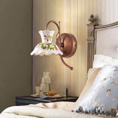 Rustic Lotus Leaf Shade Wall Light Ceramics and Metal 1 Light Sconce Light with 2 Shape Choice for Bedroom
