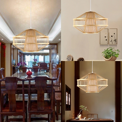 Rustic Style Beige Pendant Lighting Single Light Bamboo Ceiling Light Fixture for Foyer Hallway