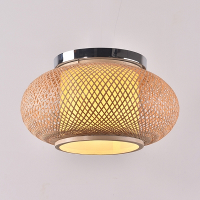 Rustic Style Lantern Shape Ceiling Light Fixture Single Light Wood Flush Mount Ceiling Light for Indoor