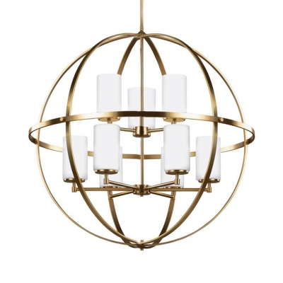 Traditional Globe Shape Chandelier Light 9 Lights Metal Hanging Lamp for Restaurant Living Room