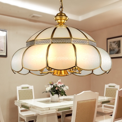 Traditional Style Pendant Light 6 Lights Frosted Glass and Metal Chandelier for Bedroom Restaurant