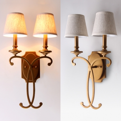 Traditional Style Tapered Shade Wall Light 2 Lights Metal Sconce Light in Gold for Living Room Bedroom