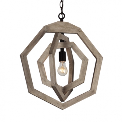 Vintage Style Ceiling Light with Wood Shade 1 Light 3 Color Choice Pendant Light for Restaurant Hallway