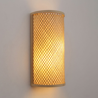 Vintage Style Cylinder Wall Lamp Single Light Rattan Sconce Wall Light in Beige for Bedroom Study