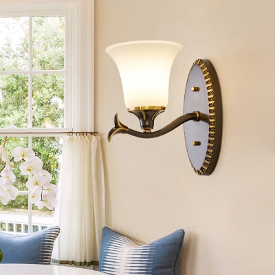 White Bell Shade Wall Light 1/2 Light Vintage Style Frosted Glass Sconce Light for Dining Room