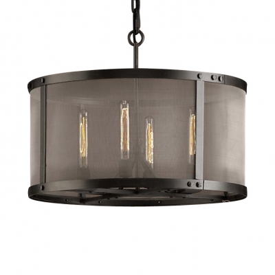 4/8 Lights Drum Shape Hanging Light Traditional Metal Chandelier in Black for Living Room Foyer