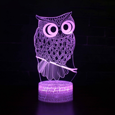 4 Animal Pattern 3D Nursery Nightlight 7 Color Changeable USB Battery Illusion Light with Touch Sensor and Battery and USB Port