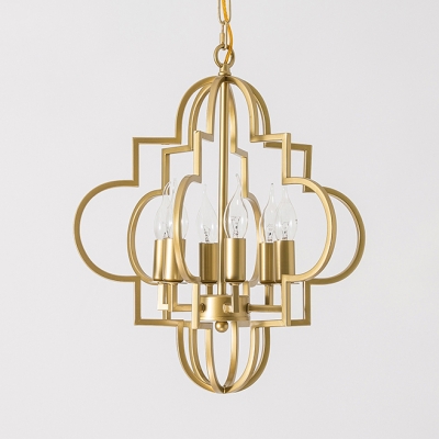6 Lights Candle Shape Chandelier Elegant Style Metal Hanging Light in Gold for Hotel Bedroom