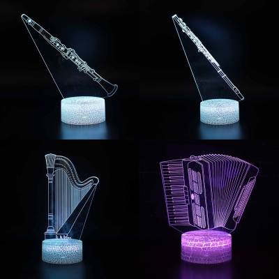 7 Color Changing LED Nursery Nightlight Bedroom Holiday Decor Musical Instrument Pattern 3D Bedside Lamp with Touch Sensor