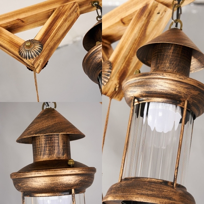 Antique Bronze Lantern Island Light with Tassel Industrial Metal 2 Lights Hanging Light for Corridor