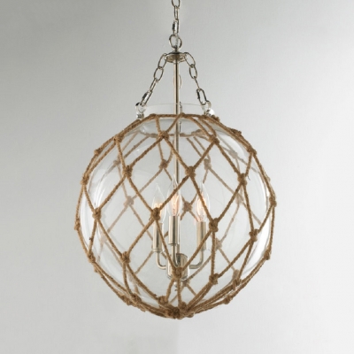 Beige Globe Shade Pendant Light 3 Lights Antique Style Metal and Glass Chandelier for Bedroom Dinging Room