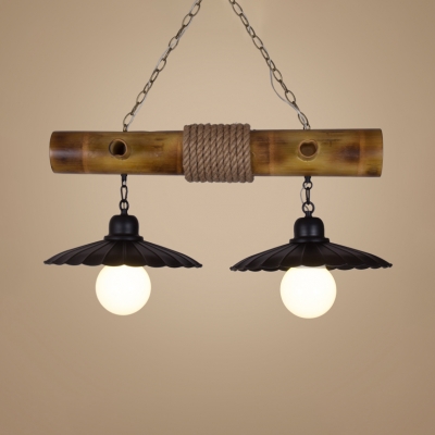 

Black Scalloped Edged Island Pendant 2 Lights Rustic Style Metal and Bamboo Ceiling Light for Living Room, HL518490