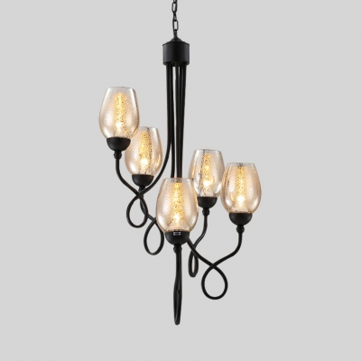 Classic Bud Shade Chandelier Clear Glass Metal 5/7 Lights Black Pendant Light for Bedroom