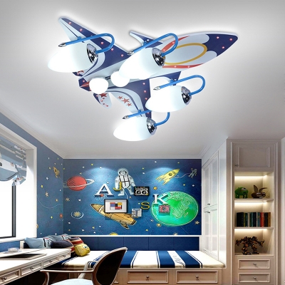 Cool Plane Pattern Ceiling Mount Light Girl Boy Bedroom Decorative Wood Acrylic LED Light Fixture
