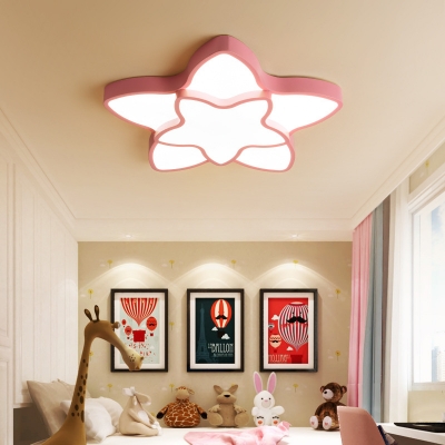 Creative Star Shape Ceiling Light White/Pink/Yellow/Blue Acrylic LED Flush Mount Light with White Lighting