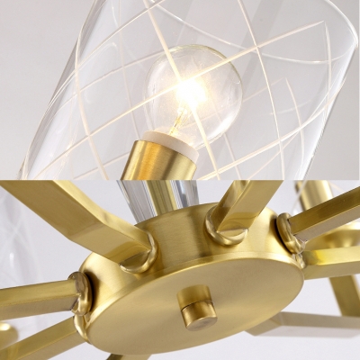 Cylinder Bedroom Pendant Lamp Metal and Glass 6/8 Lights Elegant Style Chandelier in Brass