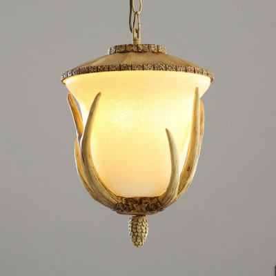 Deer Horn Decoration Pendant Light Resin and Glass Single Light Vintage Style Ceiling Pendant for Bedroom Hallway