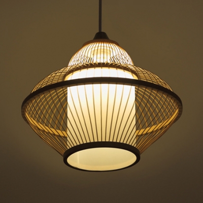 Dining Room Kitchen Ceiling Light with Shade Bamboo Vintage Style Single Light Beige Ceiling Fixture