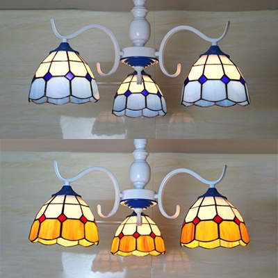 Dome Foyer Semi Flushmount Ceiling Stained Glass 3 Lights Tiffany Style Rustic Light Fixture