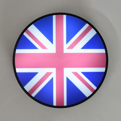 Drum Flush Light Industrial Acrylic LED Flush Mount Light with National Flag of United Kingdom
