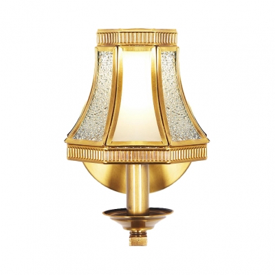 Elegant Style Curved Shade Wall Light 1 Light Metal Glass Wall Sconce in Brass for Hallway Bedroom