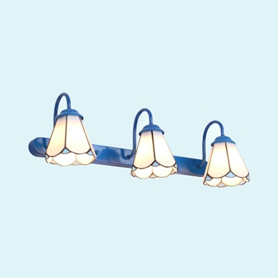 European Style Cone Wall Light 3 Lights Glass Sconce Lamp in White/Blue for Restaurant Hallway