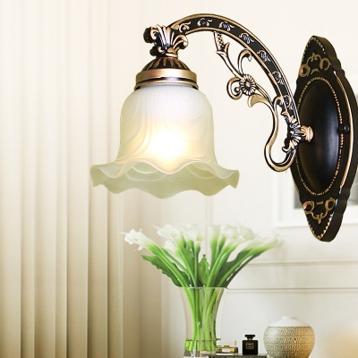 Flower Shade Down Lighting Wall Light 1/2 Lights Elegant Metal Frosted Glass Sconce Light for Living Room