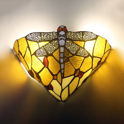 Tiffany Style Dragonfly Pattern Sconce Light Stained Glass Colorful Sconce Light for Bedroom Dining Room
