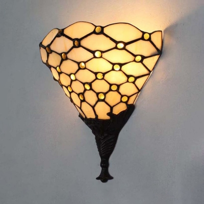 Up Lighting Living Room Wall Lamp Glass Tiffany Style Wall Light in White for Bedroom Living