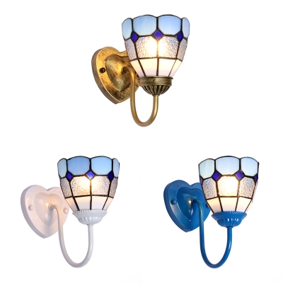 Kitchen Bowl Wall Light Glass 1 Light Mediterranean Style in Blue/White/Brass Wall Lamp