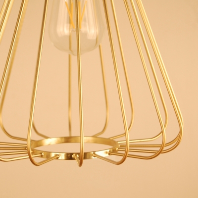 Metal Caged Pendant Lighting Kitchen Single Light Vintage Copper/Gold Hanging Light