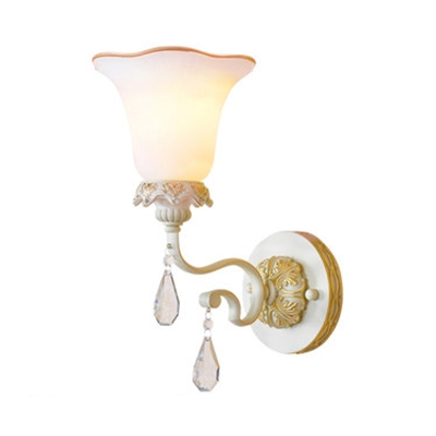 Resin Metal Bell Shade Wall Lighting 1 Light Elegant Sconce Lamp with Crystal Decoration in White for Bedroom