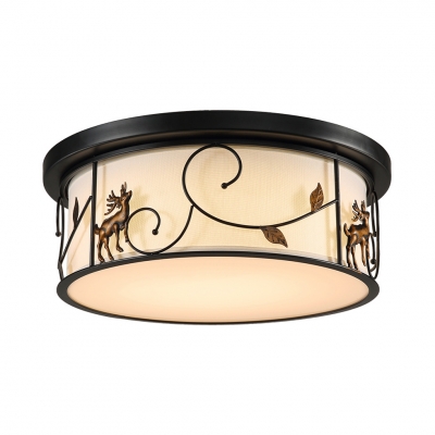 Rustic Style Deer Flush Light Fabric LED Ceiling Lamp in White/Warm for Living Room