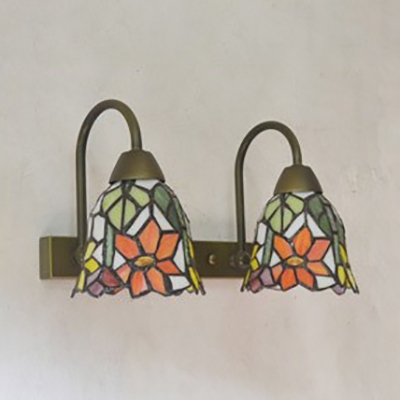 Rustic Style Flower/Fruit Sconce Light 2 Lights Stained Glass Wall Light for Bedroom Hotel