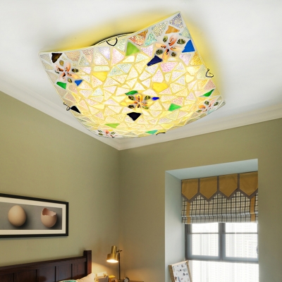 Shell Square Ceiling Light Living Room Contemporary Stained Glass Flush Mount Light