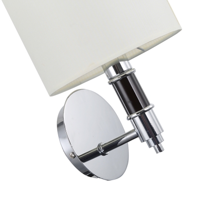 Simple Style White Drum Wall Sconce Single Light Fabric Metal Sconce Light in Chrome for Hotel