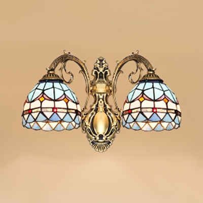 Stained Glass Bowl Wall Lamp Dining Room 2 Lights Tiffany Style Antique Sconce Light
