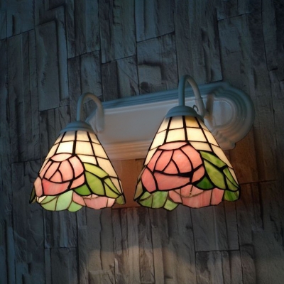Stained Glass Rose Wall Sconce 2 Lights Antique Style Sconce Light for Hotel Shop
