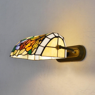 Stained Glass Wall Sconce Bedroom Study Tiffany Style Flower Pattern/Baroque Banker's Lamp with Multi Color