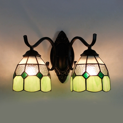 Tiffany Style Wall Light Dome 2 Lights Stained Glass Sconce Lamp for Bedroom Bathroom