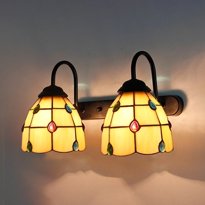 Tiffany Style Wall Light Dome Shade 2 Lights Stained Glass Wall Lamp for Living Room Kitchen