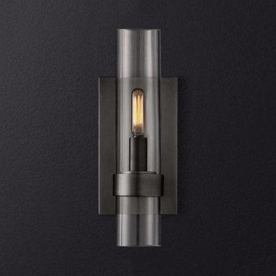 Traditional Cylinder Shade Wall Lamp 1 Light Metal and Clear Glass Sconce Light in Black/Brass for Bathroom