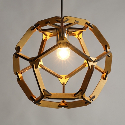 Vintage Style Cage Shape Ceiling Light Single Bulb Wood Pendant