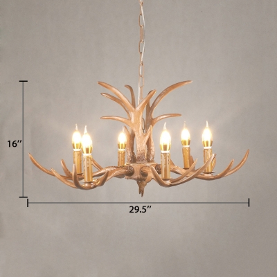 Vintage Style Chandelier with Candle and Antlers Decoration 4/6/8/12 Lights Resin Hanging Light for Living Room