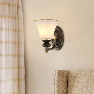 White Bell Shade Sconce Lamp Frosted Glass 1 Light Antique Style Wall Light for Hotel Stair