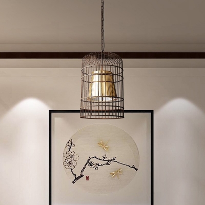 1 Light Birdcage Hanging Light Traditional Metal Chandelier with Adjustable Chain in Rust for Bar