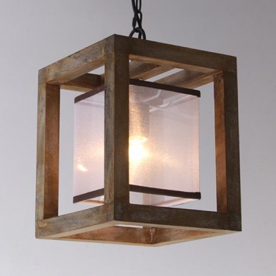 1 Light Square Ceiling Light Rustic Style Beige Wood Light Fixture For