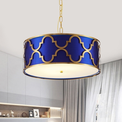 3 Lights Drum Chandelier Elegant Style Metal Suspension Light in Black/Blue/White for Hotel